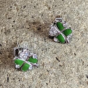 Lucky Green Four Leaf Clover Sparkle Post Earrings Irish Bling Shamrocks
